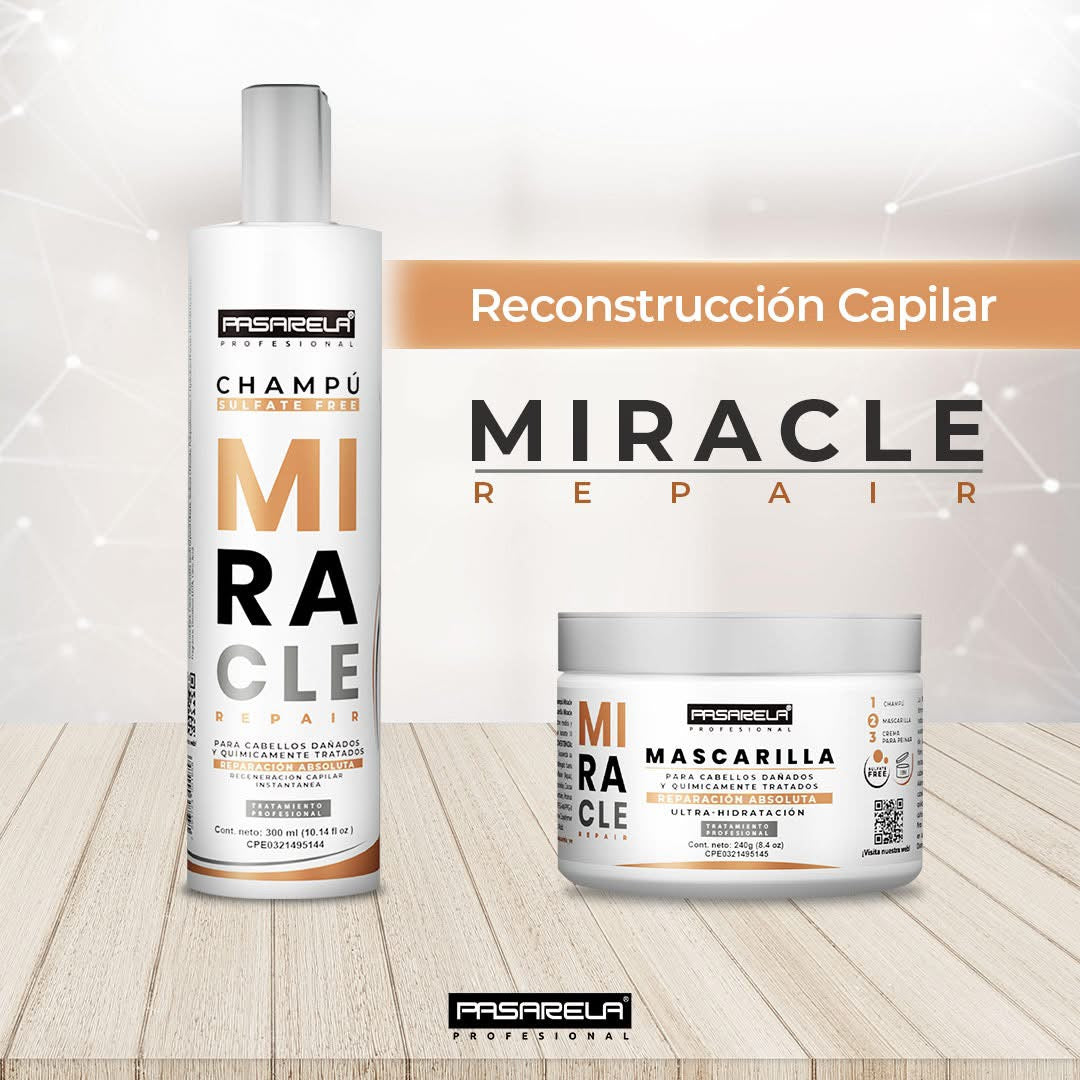 Miracle Repair Shampoo & Hair Mask Set by Pasarela Profesional – Professional Strength Restorative Hair Care| Deep Repair, Hydration & Nourishment for Damaged, Dry, and Chemically Treated Hair